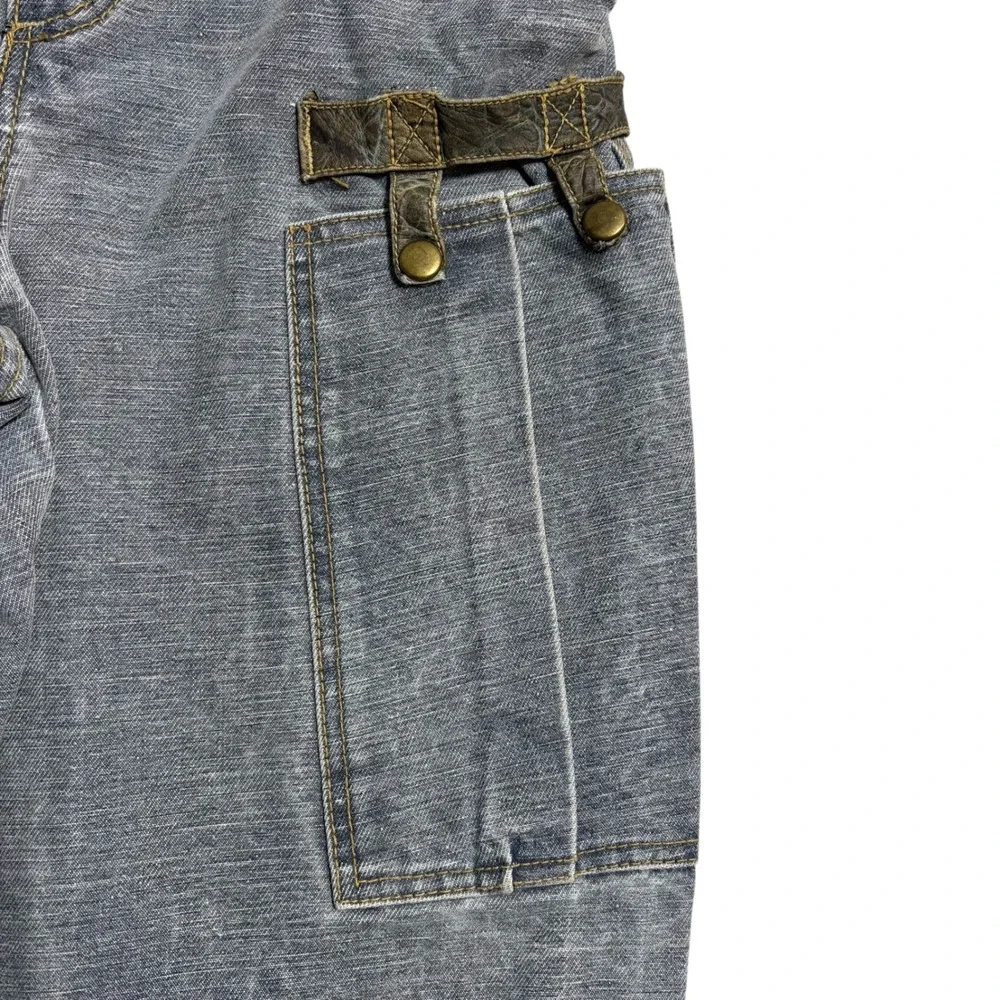 GUESS PARIS‎ VINTAGE RARE Men's high waisted cargo jeans leather trim Washed 29